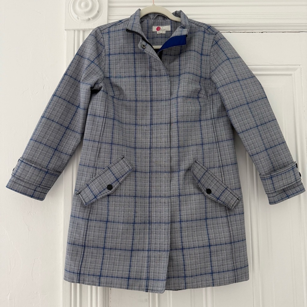 Boden Suki Water proof Checkered Pattern coat in Gray and Blue